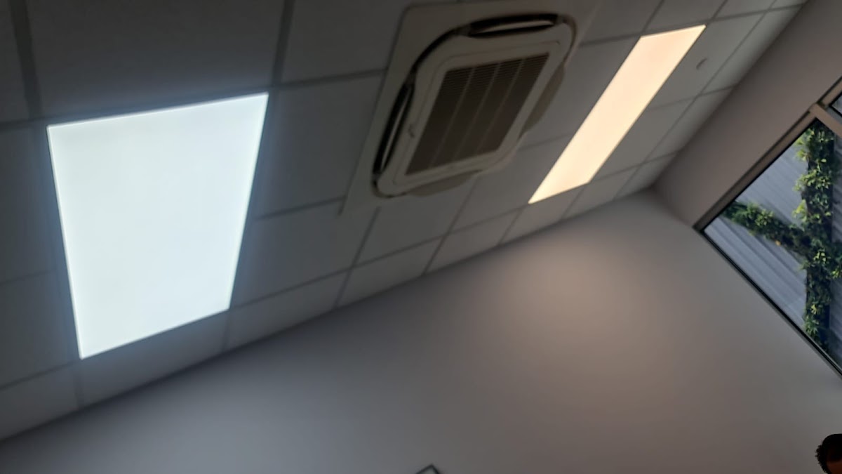 Office ceiling panel lights and cassette aircon after servicing work